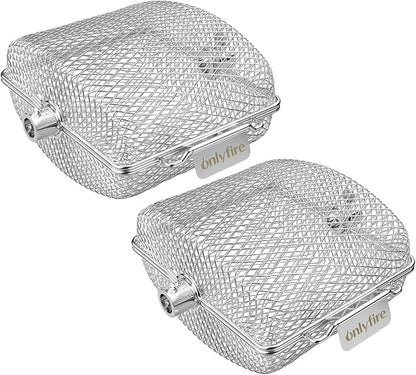 onlyfire Stainless Steel Rotisserie Basket Kit for Any Gas Grill, Cooking Various Foods at the Same Time, Set of 2