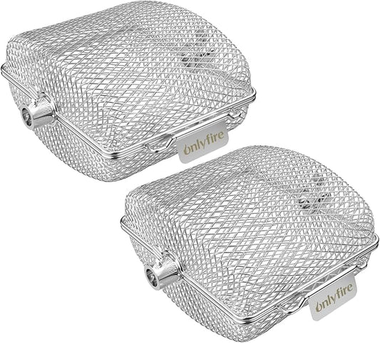 onlyfire Stainless Steel Rotisserie Basket Kit for Any Gas Grill, Cooking Various Foods at the Same Time, Set of 2