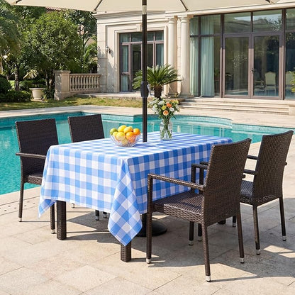 Poise3EHome Rectangle Outdoor Tablecloth with Umbrella Hole and Zipper,Blue and White Gingham 70x52 Inch,SpillProof Washable Table Cloth for Spring Summer Patio Garden Poolside Picnic Camping BBQS