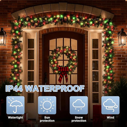 33ft Christmas Decorative Mini Lights, 100 LED Green Wire Fairy Starry String Lights Plug in, 16 Lighting Modes for Indoor Outdoor Xmas Tree Wedding Party Decoration (Red/Green/Warm)