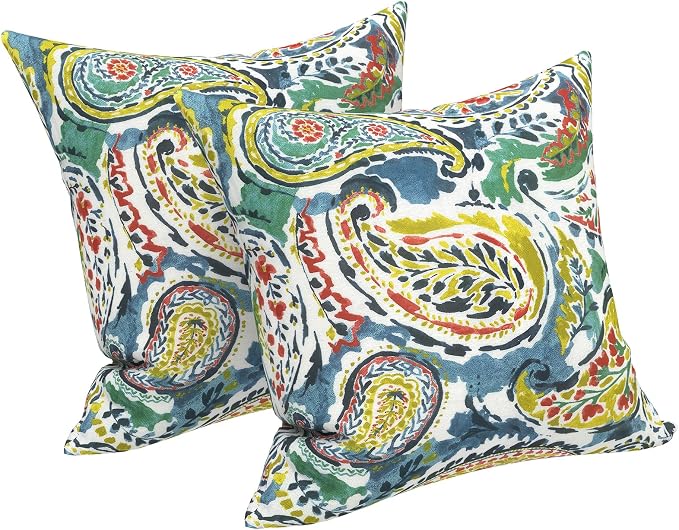 LVTXIII 2 Pack Outdoor Throw Pillow Covers for Patio Furniture, 16x16 Inch Square Pillow Case, Water-Repellent Cushion Covers for Garden, Porch, Sofa, Paradise Paisley