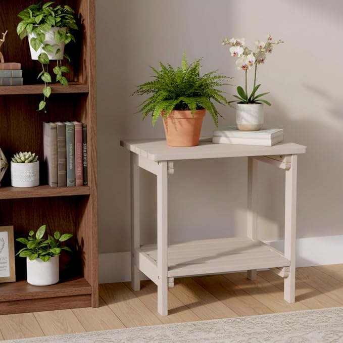 Shine Company Providence Rectangular Solid Wood Side Table, Outdoor Adirondack Patio Table, Graystone