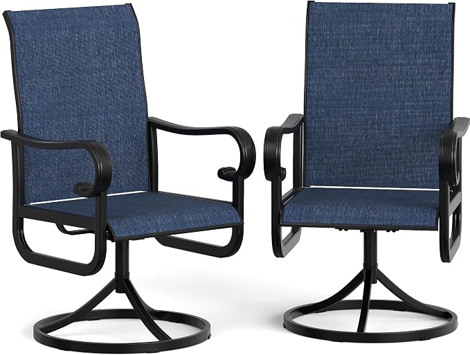 GarveeLife Patio Swivel Chair Set of 2, All-Weather Outdoor Dining Chairs with High Back, Rocker-Swivel Combo Patio Chairs for Backyard Deck Poolside, Navy Blue