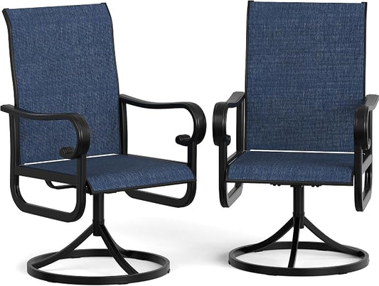GarveeLife Patio Swivel Chair Set of 2, All-Weather Outdoor Dining Chairs with High Back, Rocker-Swivel Combo Patio Chairs for Backyard Deck Poolside, Navy Blue