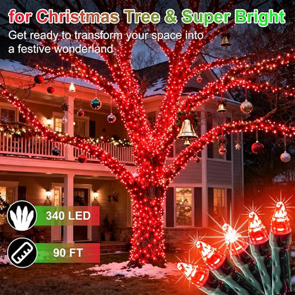 WUXYIYANG 340 LED 90FT Red Valentine Lights, 12 Pro Modes and Timer Memory & Dimmable, Plug in Indoor Valentine Room Light for for Xmas Bedroom Yard Tree Wedding Party Outdoor Waterproof Decor (Red)
