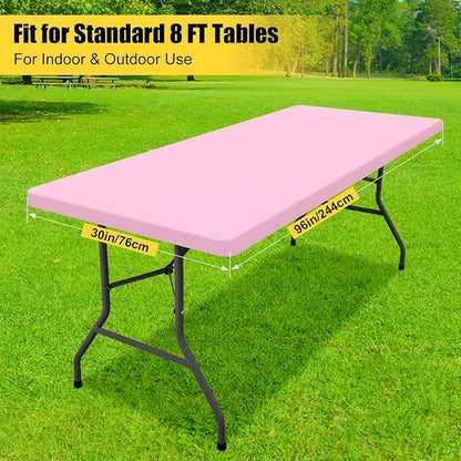 Smiry Rectangle Tablecloth, Elastic Fitted Flannel Backed Vinyl Tablecloths for 8ft Folding Tables, Waterproof Wipeable Table Covers for Valentine's Day, Outdoor, Picnic and Camping (Pink, 30"x96")