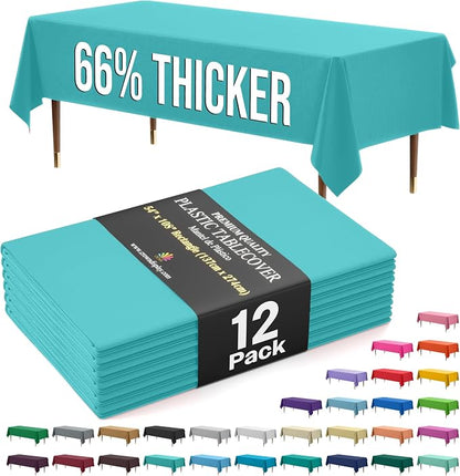 66% Thicker Premium Plastic Table Cloth Rectangle Table Cover 0.5 Mil 24 Pack Aqua Table Cloth 54 Inch x 108 Inch Disposable Tablecloth Won't Tear Easily Like Cheap Thin Brands By Exquisite