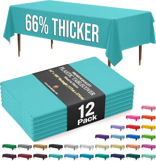 66% Thicker Premium Plastic Table Cloth Rectangle Table Cover 0.5 Mil 24 Pack Aqua Table Cloth 54 Inch x 108 Inch Disposable Tablecloth Won't Tear Easily Like Cheap Thin Brands By Exquisite