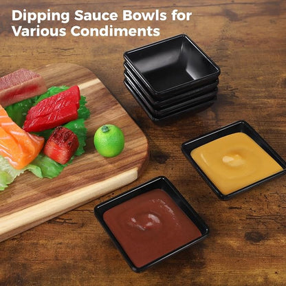 Homaisson 24 PCS Dipping Sauce Bowls, Plastic Soy Sauce Dishes, Small Square Design for Condiments, Black, Ideal for BBQ, Parties, and Dining Tables