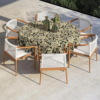 Outdoor/Indoor Round Tablecloth with Umbrella Hole Zipper, Decorative Circular Table Cover for Home Garden, 60 Inch, Jacobean Black