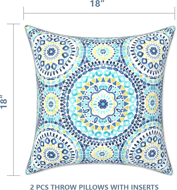 LVTXIII Outdoor Throw Pillows Set of 2, Patio Waterproof Pillows Fade Resistant Accent Pillows for Home and Garden Furniture Decoration, 18"x18", Delancey Baltic