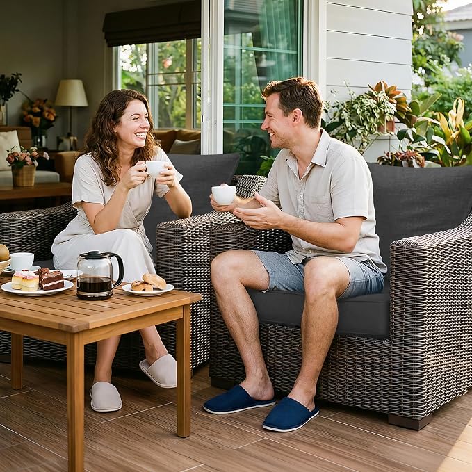 Outdoor Chair Cushions Patio Furniture Seat & Back Pillow 22 x 22 Inch Gray | Rain-Proof Cover Removable Replacement with Ties for Wicker Sofa Couch Sunbrella Outside