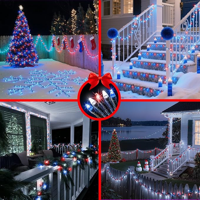 750 LED 240FT Christmas String Lights Outdoor, 12 Pro Modes with Timer | with Memory & Brightness, Plug-in Waterproof Dark Green Wire Twinkle Light for Xmas Yard Tree Wedding Decor Red White Blue