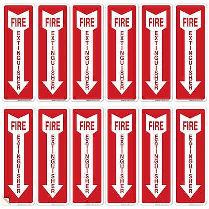 Fire Extinguisher Sign, (12 Pack) 4x12 Inches, 4 Mil Vinyl Decal Stickers UV Protected, Made in USA