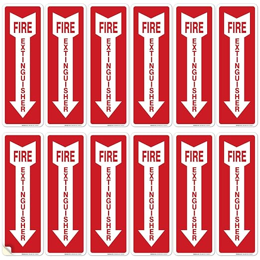 (6 Pack) Fire Extinguisher Sign 4 X 12" 4 Mil Sleek Vinyl Decal Stickers Weather Resistant Long Lasting UV Protected and Waterproof Made in USA