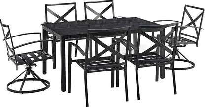 Crosley Furniture Kaplan 7-Piece Outdoor Dining Set for 6, Patio Table and Chairs for Backyard, Deck, Oiled Bronze with Mist Cushions