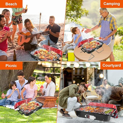 Portable Charcoal Grill,Small Camping Charcoal Grills,Outdoor Tabletop Grill,Mini Portable Barbecue Grill with Lid for Outdoor Camping Backyard Garden Cooking Picnic