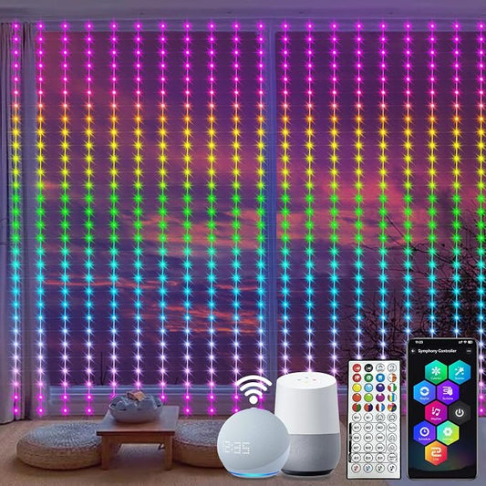 Smart Color Changing Curtain Lights RGB 5050 Built in Chip with App Remote | 600 LED Curtain Lights 20Ftx10Ft Compatible with Alexa, Music Sync, Timer Plug in for Christmas Wedding Backdrop Decor