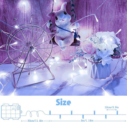 cshare String Lights Outdoor Waterproof 9.8ft 30 LED, Cool White Fairy Lights Battery Operated with Timer Clear Wire for Indoor & Outdoor Decorations Garland Party Garden