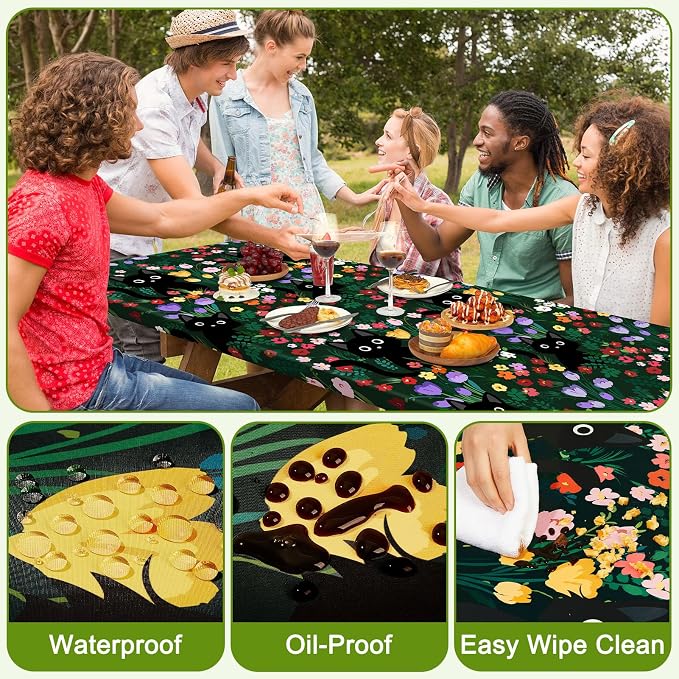Picnic Table and Bench Cover Set, Waterproof Fitted Elastic Cloth | Portable Camping Essentials With Built-In Storage Pocket And Waterproof Fabric For Outdoor RV Or Picnic Table Use