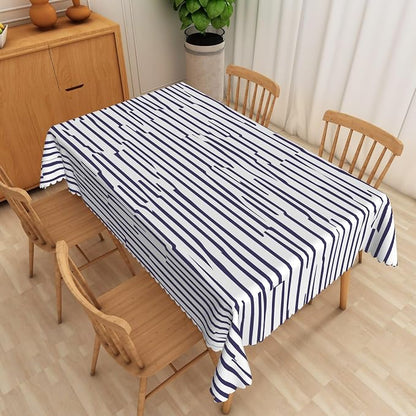 Navy Blue Stripes Tablecloth 52x70 Inch Rectangular Abstract Irregular Striped Table Cloth Dining Table Cover Dust-Proof Table Cover Protector for Home Restaurant Picnic Camping BBQ