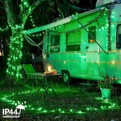 YEGUO 66ft 200 LED Green String Lights Outdoor Waterproof, Green Wire Christmas Lights Indoor, 8 Modes Twinkle Lights for Christmas Tree Plug in with Timer Memory
