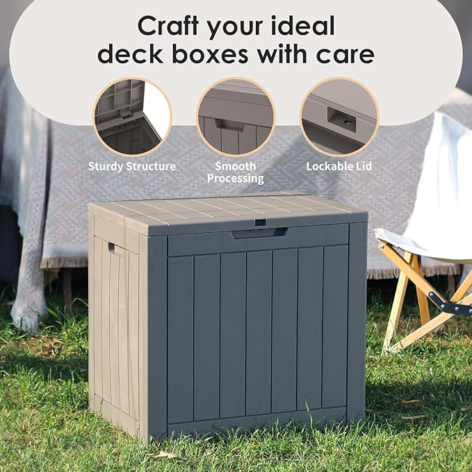 Resin Deck Box - 36 Gallon Lockable Outdoor Storage, Water-Resistant Indoor/Outdoor Bin for Package Delivery, Patio Cushions, Gardening Tools