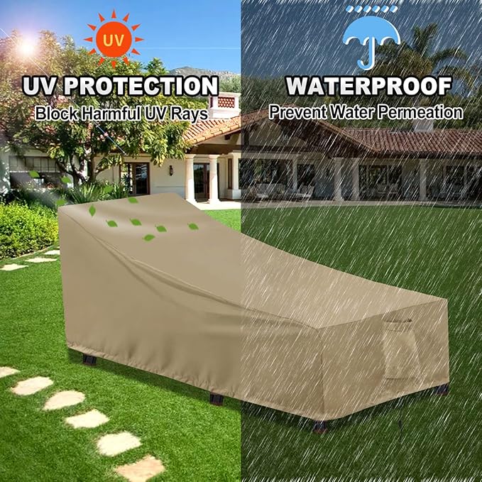 OutdoorLines Outdoor Waterproof Patio Chaise Lounge Chair Cover - UV Resistant Lounger Covers Heavy Duty Weatherproof Patio Sofa Furniture Covers, 2 Packs, 78Wx35.5Dx33H Inches, Camel