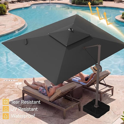 10x13 FT Patio Umbrella with Base, Large Cantilever Rectangular Double Top Heavy Duty Offset Umbrellas with 361° Rotation, Outdoor shade for Garden Deck Pool Patio, Gray
