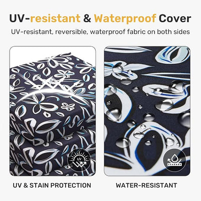 UNIKOME Outdoor Chair Cushions Pack of 4, Water Resistant Patio Cushions with Ties, High Density Sponge Filling Square Corner Seat Cushions for Outdoor Furniture, 18.5"*16"*3", Navy/White