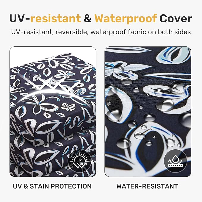Outdoor Chair Cushions, Set of 4, 24"*24"*4", Water Resistant, Navy/White