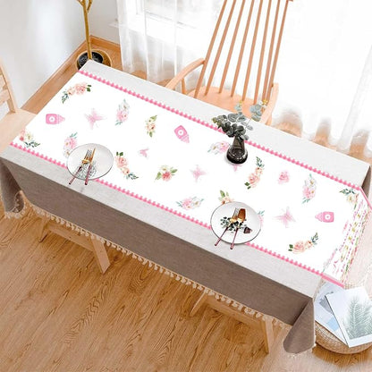 A Sweet Baby Girl is On Her Way Table Runner, Pink Linen Fabric Table Runner for Everyday Use 72 x 13 Inches, Washable Table Cover for Baby Shower Indoor Outdoor Kitchen Dining Table Decor