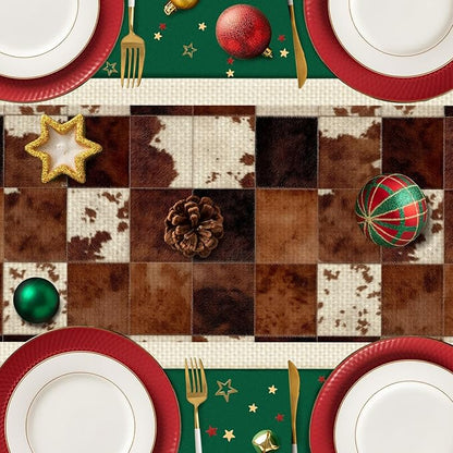 Cowhide Table Runner,Dining Decor for Kitchen Coffee Table Family Dinners Holiday Parties Wedding Events Decor(13x72 inch)