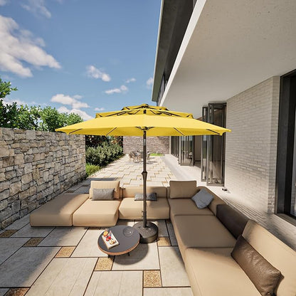 PatioKingdom 9ft 3-Tier Patio Market Umbrella with Crank/Tilt, Commercial Heavy Duty Wind Proof,Outdoor Table Umbrella with 8 Fiberglass Ribs,UPF50+ for Deck,Pool,Garden,Backyard (Yellow)