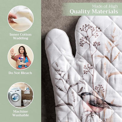 Maison d'Hermine Oven Gloves 100% Cotton Oven Mitt 7" x 13" with Loop Heat Resistant BBQ Cooking Gloves Baking Grilling Kitchen Hotel Home Farmhouse Spring Summer (Pack of 1, Meadow Florals - Brown)
