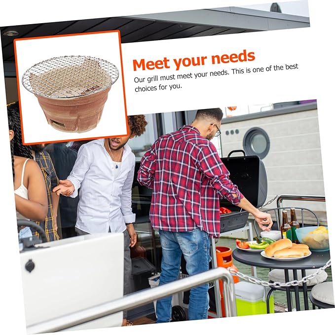 BESPORTBLE Retro Charcoal Bbq Stove Portable Crude Pottery Grill for Outdoor Cooking Durable and Versatile Charcoal Grill with Bbq Net for Tailgating and Backyard Barbecues