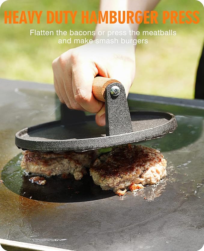 Griddle Accessories Kit with 12.5 Inch Dome and Smash Burger Press | Includes a 12.5 inch stainless steel dome and 7 inch cast iron press for melting cheese, searing burgers and cooking evenly.
