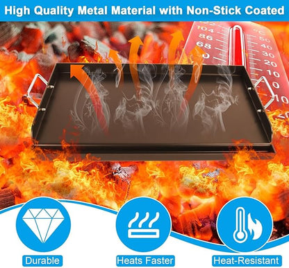 25" x 16.5" Nonstick Carbon Steel Griddle for Gas/Electric/Charcoal Grills, Universal Flat Top Griddle for Weber Charbroil Camp Chef, Griddle Plate with Grease Groove for Parties, Camping, Tailgating
