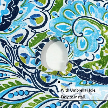60"x84" Rectangle Tablecloth with Umbrella Hole and Zipper, Washable Waterproof Wrinkle Free Zippered Patio Table Cloths Table Covers for Spring, Party, Backyard, Picnic, BBQS (Paisley Lapis Green)