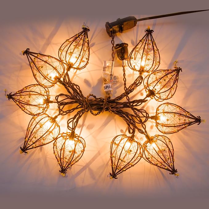 Outdoor Decorative String Lights, Beaded Copper Wire Teardrop Lantern String Lights, Incandescent Patio String Lights Plug in for Outside, Connectable Weatherproof for Home Pergola Bedroom Porch Party