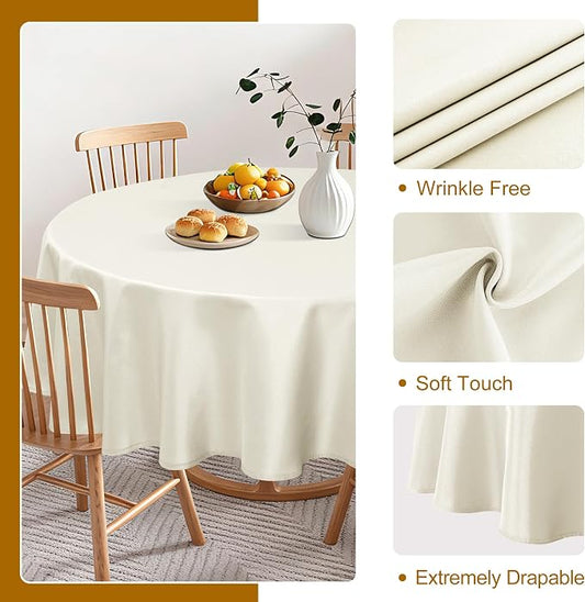 DWCN Round Tablecloth 90 Inch - Waterproof & Stain Resistant Spillproof Washable Polyester Fabric for Dining Room Kitchen, Dining, Party, Weddings and Restaurants, Ivory