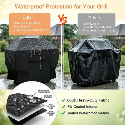 NettyPro Grill Cover for Outdoor Grill 44 Inch Waterproof Heavy Duty, Black | 2-3 Burner Gas BBQ Cover for Outside, UV Protection, Windproof Strap, Air Vent, Fits Weber, Char-Broil, Brinkmann Barbecue
