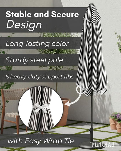 6 Ft Outdoor Patio Umbrella - Outdoor Umbrella for Patio, Pool, Table, Garden, Deck, & Beach - Easy Open/Close Crank and Push Button Tilt Adjustment - Black & White Striped Market Umbrellas