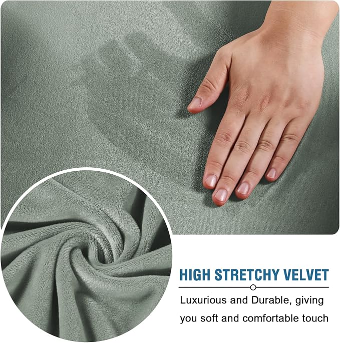 H.VERSAILTEX Wingback Chair Covers Velvet Plush Wing Chair Slipcover 1 Piece High Stretch Wing Back Chair Slipcovers Sofa Cover Furniture Cover with Elastic Bottom, Sea Grass