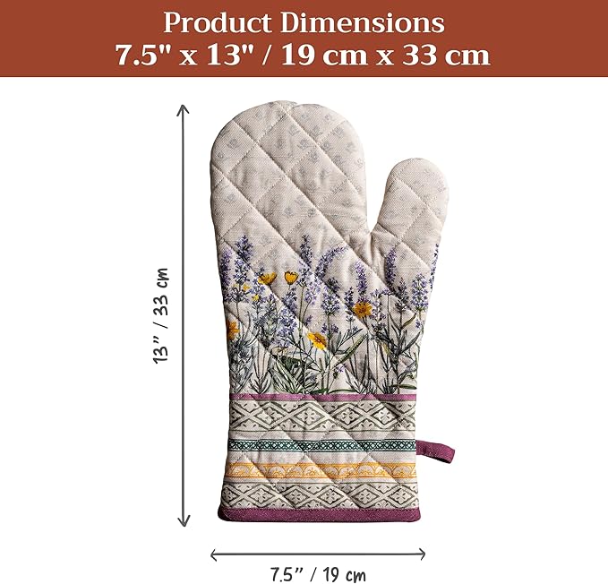 Maison d'Hermine Oven Gloves 100% Cotton Oven Mitt 7" x 13" with Loop Heat Resistant BBQ Cooking Gloves Baking Grilling Kitchen Hotel Home Farmhouse Spring Summer (Pack of 1, Fanny Lavender)