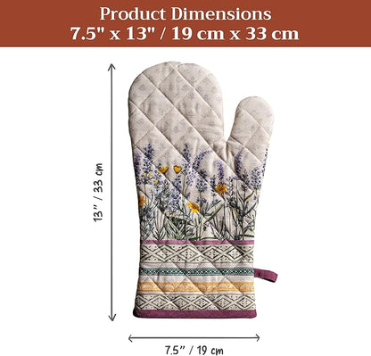 Maison d'Hermine Oven Gloves 100% Cotton Oven Mitt 7" x 13" with Loop Heat Resistant BBQ Cooking Gloves Baking Grilling Kitchen Hotel Home Farmhouse Spring Summer (Pack of 1, Fanny Lavender)
