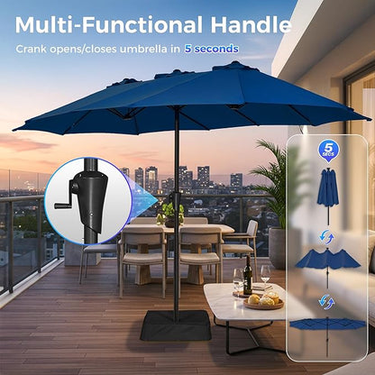 SUPERJARE 13FT Outdoor Patio Umbrella with Base Included, Double Sided Pool Umbrellas with Fade Resistant Canopy, Large Table Umbrella for Deck, Market, Backyard - Navy Blue