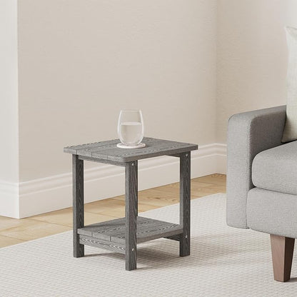 LUE BONA Outdoor Side Table, 2-Tier HDPS Small Patio Table, Dark Grey | 2-Tier Shelf for Extra Storage, Small End Table for Pool, Porch, Balcony, Weather Resistant HDPS, Easy Clean