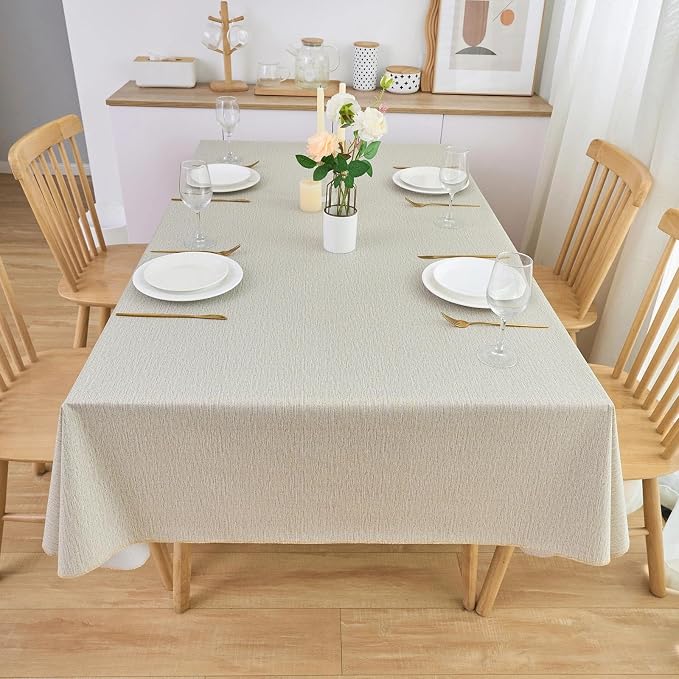 LIBERECOO Heavy Duty Vinyl Tablecloth with Flannel Backing Waterproof Oil-Proof Plastic Table Cloth Stain-Resistant Wipeable Rectangle or Square Table Cover for Indoor and Outdoor 60 x 84 Inch