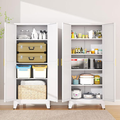 Ckzbx Metal Cabinets with Doors and Shelves, 75" H White Storage Cabinet Pantry Cabinet Garage Cabinets for Kitchen,Living Room, Dinning Room